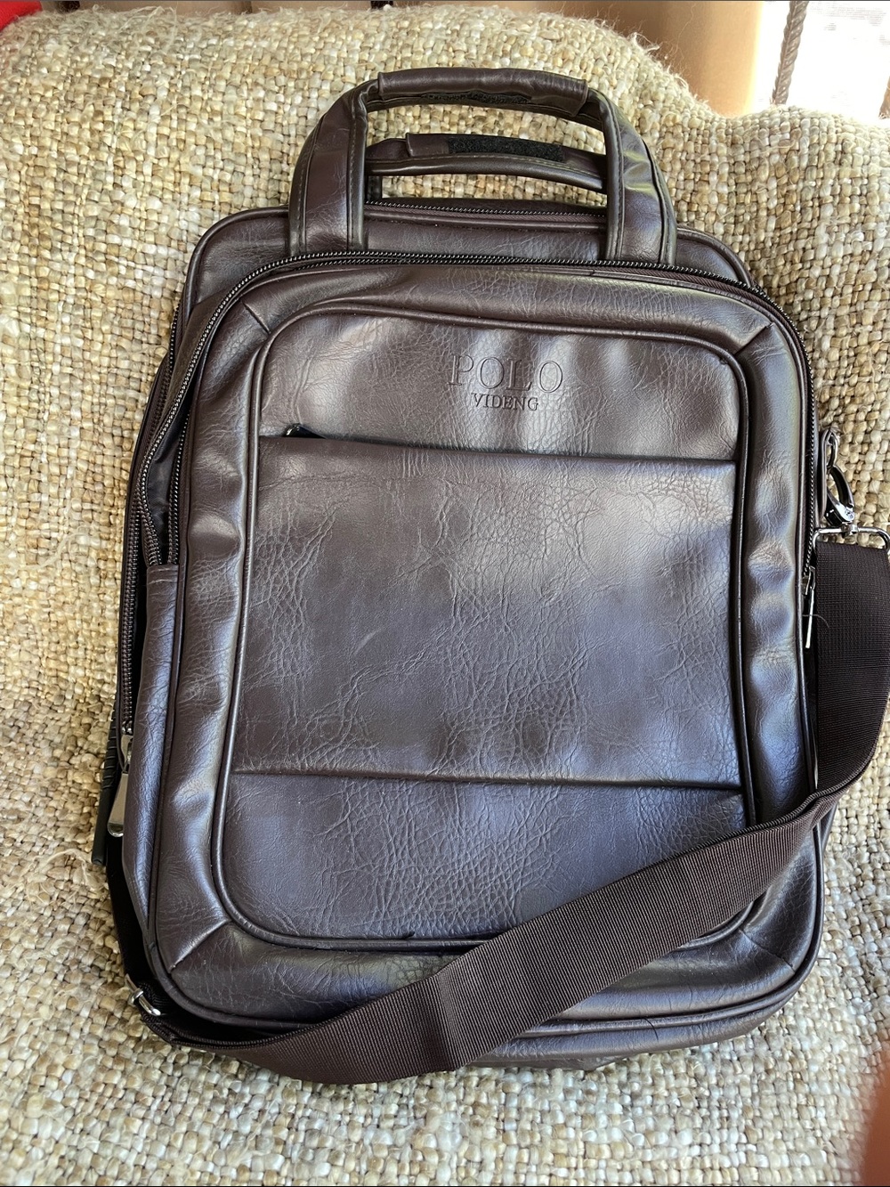 Brown Leather-Look Men’s Briefcase Crossbody